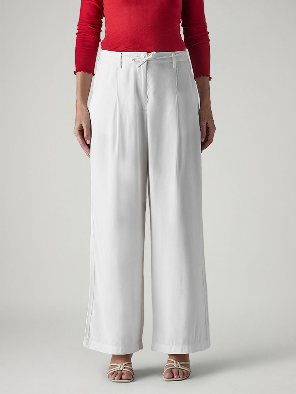 Women's White XL Straight Loose Fit Mid Rise Trousers - 911ae877-b5ea-4929-8aa3-9304b31cc0af View