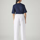 Women's White XL Straight Loose Fit Mid Rise Trousers - Back View