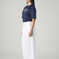 Women's White XL Straight Loose Fit Mid Rise Trousers - Side View