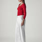 Women's White XL Straight Loose Fit Mid Rise Trousers - Side View