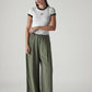 Women's Olive XL Straight Loose Fit Mid Rise Trousers - e291d6f7-010c-47ca-9847-4321665ea87e View
