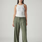 Women's Olive XL Straight Loose Fit Mid Rise Trousers - Front View