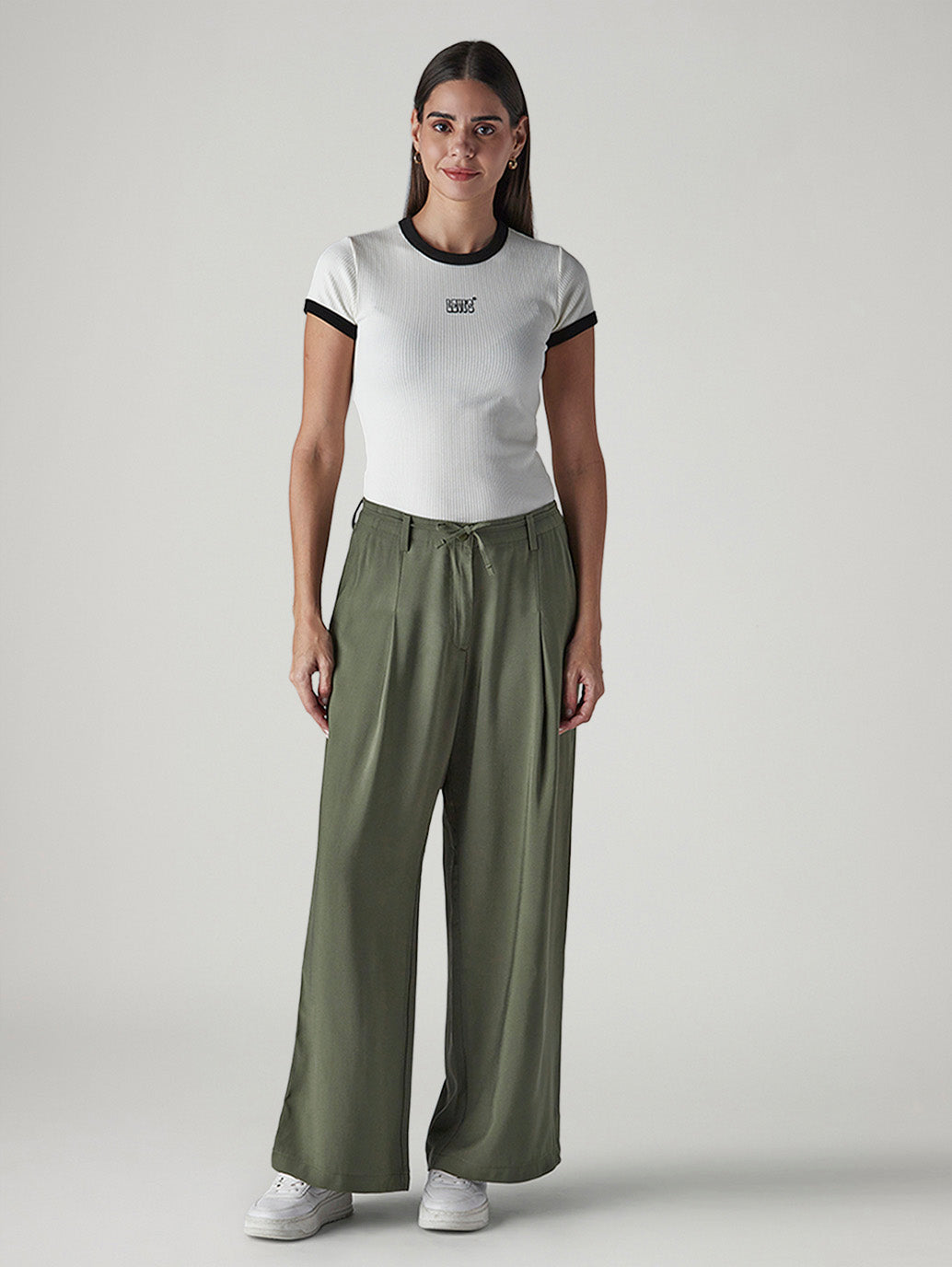 Women's Olive XL Straight Loose Fit Mid Rise Trousers - a1d87bb6-0e48-4c9f-b1b3-649f6c5a77f0 View