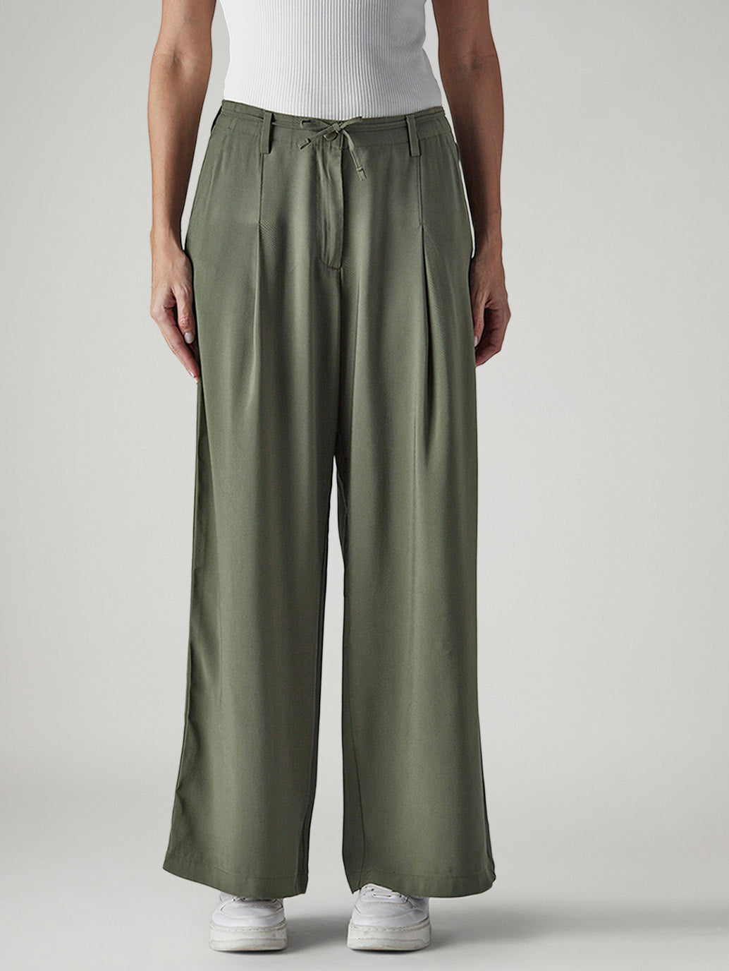 Women's Olive XL Straight Loose Fit Mid Rise Trousers - e3ac2d3d-9f7f-4e96-9a85-f2b495a8f4ab View