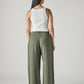 Women's Olive XL Straight Loose Fit Mid Rise Trousers - Back View