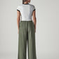 Women's Olive XL Straight Loose Fit Mid Rise Trousers - 82a77a66-485d-4e55-a0dc-6e979f101f7b View