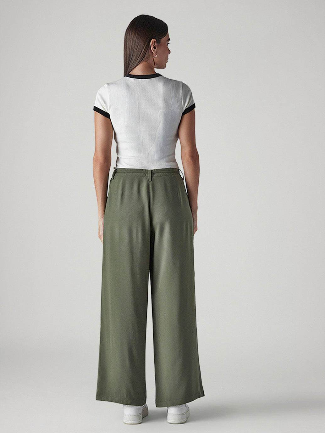 Women's Olive XL Straight Loose Fit Mid Rise Trousers - 82a77a66-485d-4e55-a0dc-6e979f101f7b View