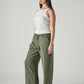Women's Olive XL Straight Loose Fit Mid Rise Trousers - Side View
