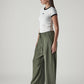 Women's Olive XL Straight Loose Fit Mid Rise Trousers - Side View