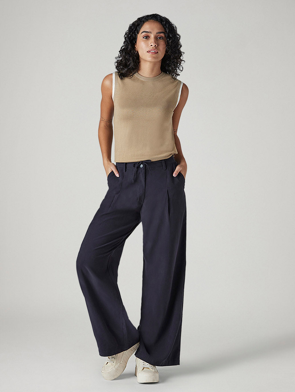 Women's Navy XL Straight Loose Fit Mid Rise Trousers - 20 View