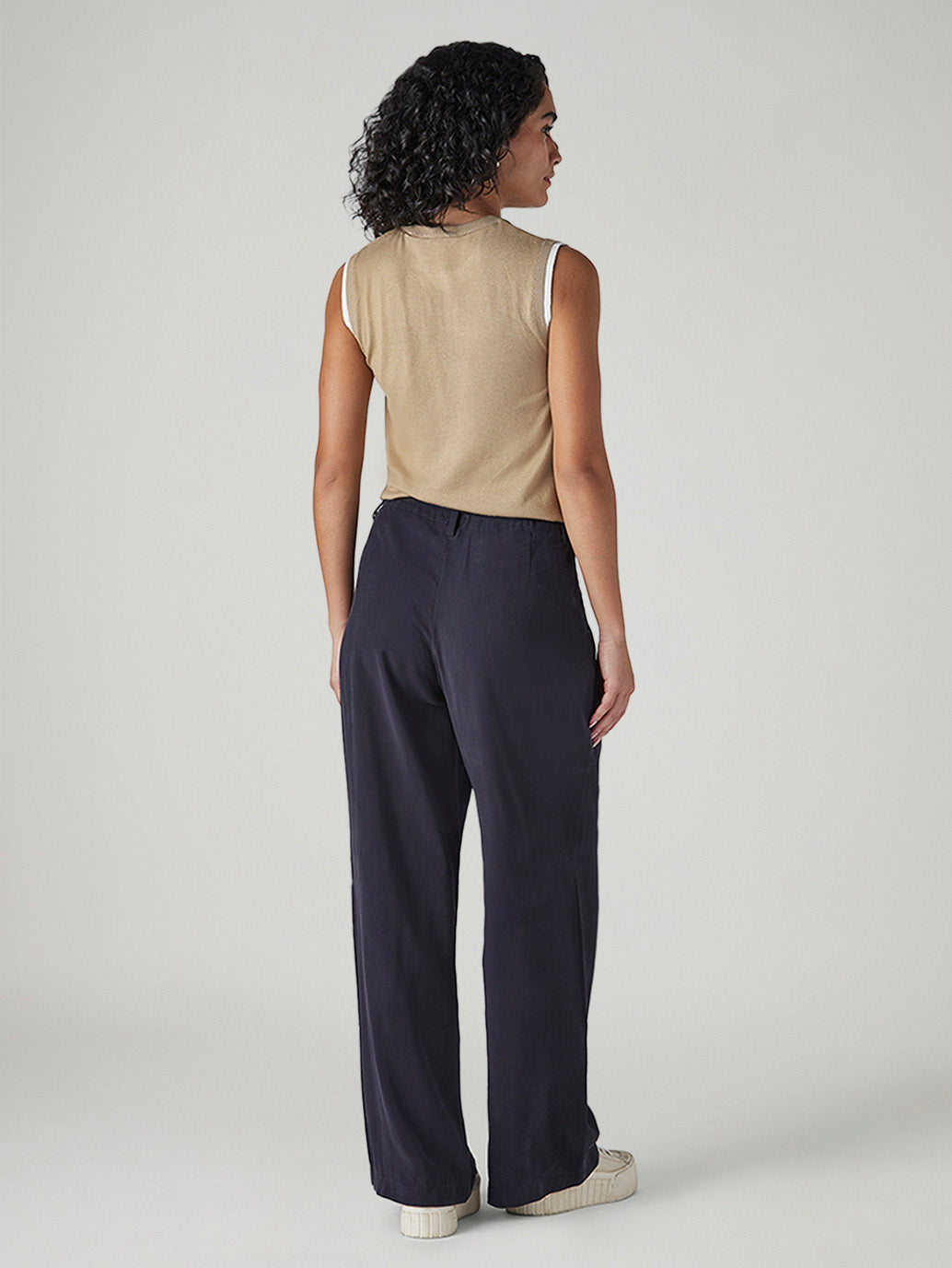 Women's Navy XL Straight Loose Fit Mid Rise Trousers - 20 View