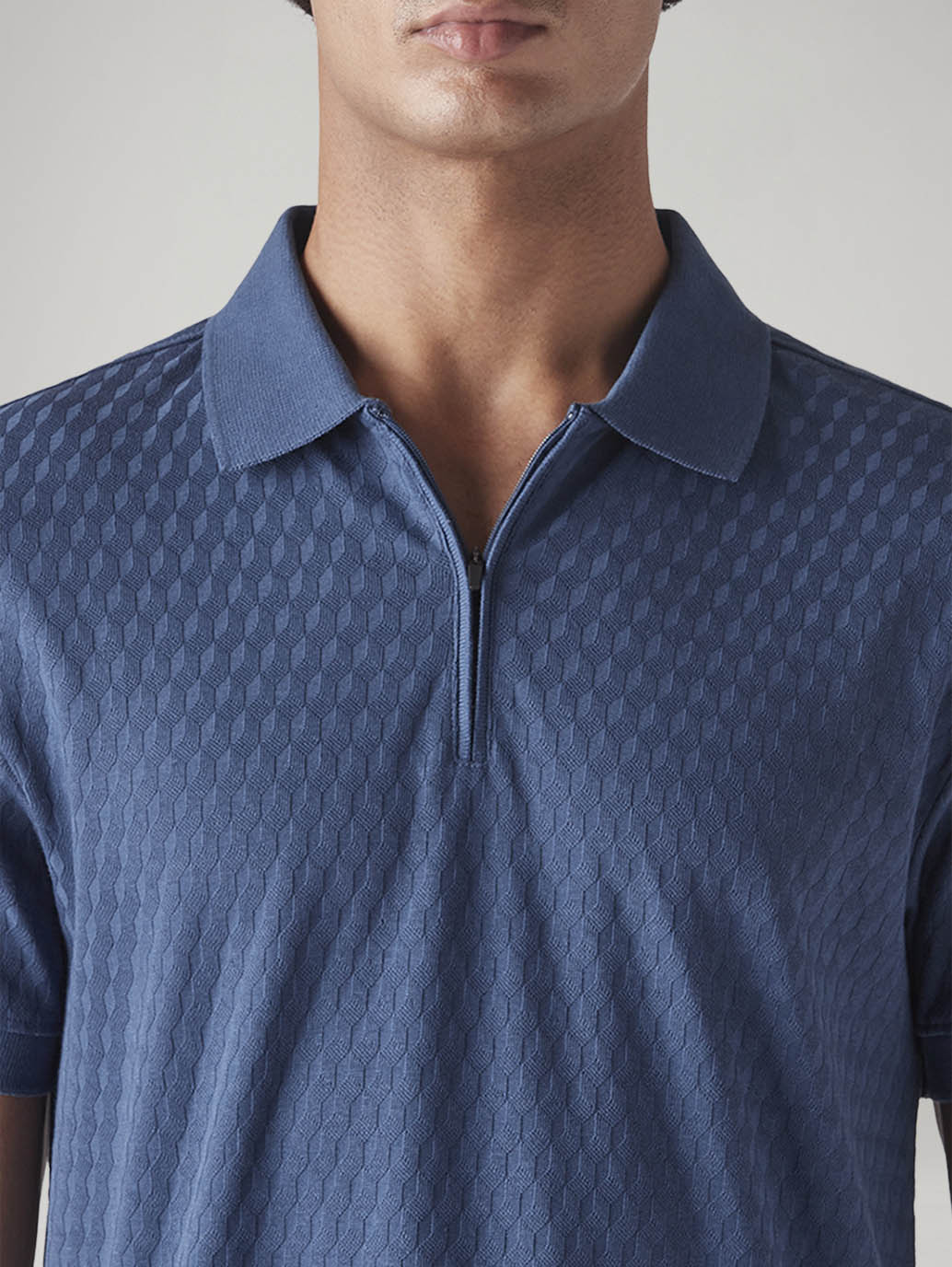 Men's Self Design Slim Fit Jacquard Polo T-Shirt - 20 View