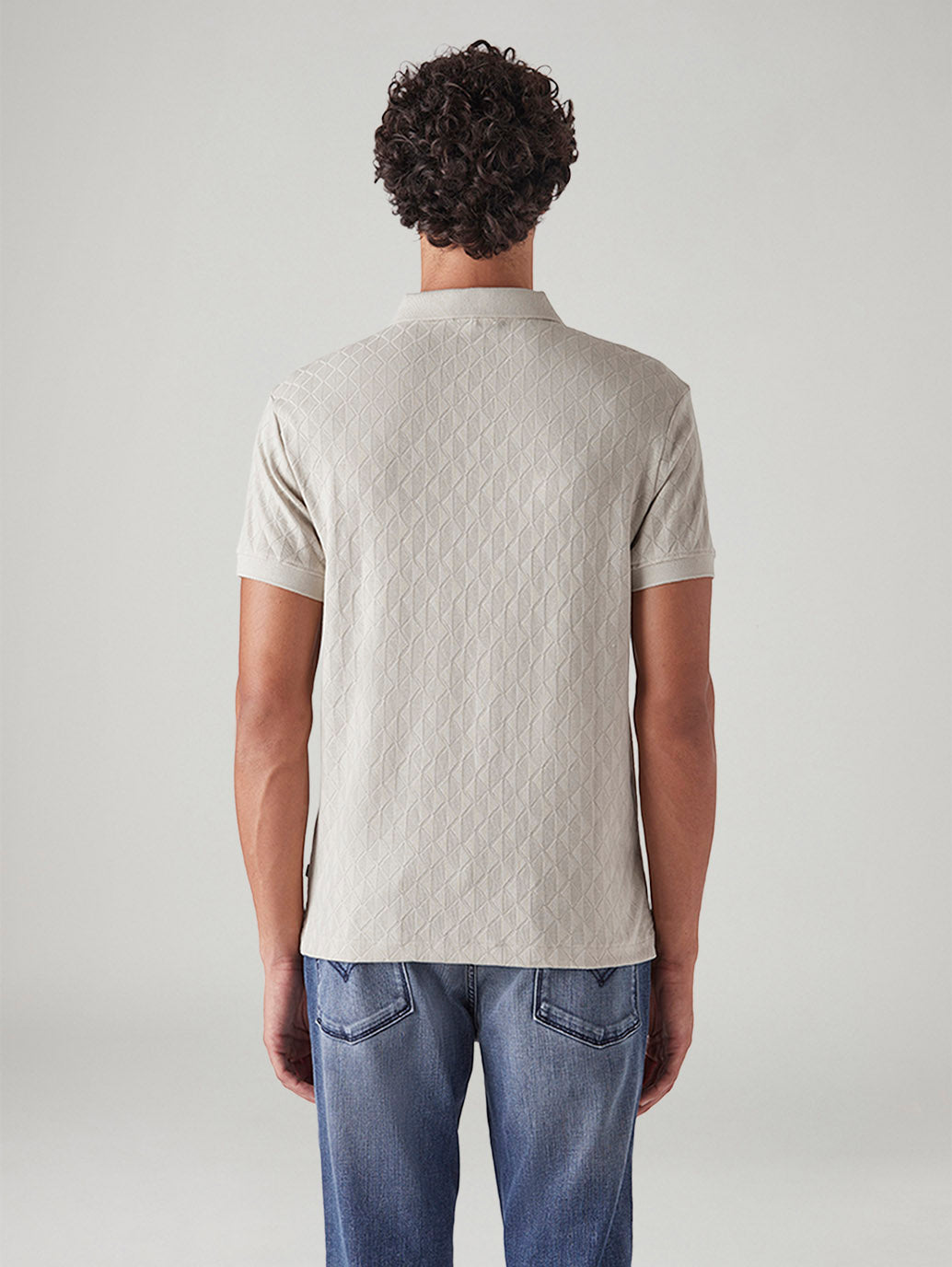 Men's Self Design Slim Fit Polo T-Shirt - Back View