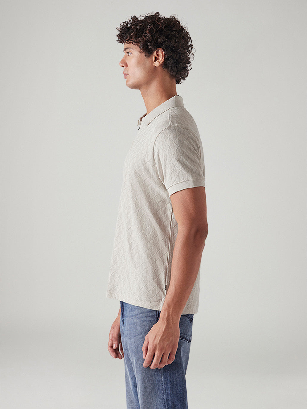 Men's Self Design Slim Fit Polo T-Shirt - Side View
