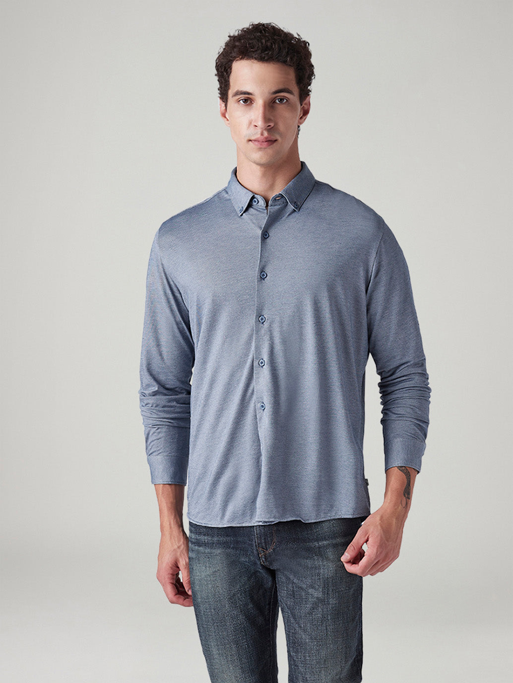 Men's Solid Blue Slim Fit Textured Shirt