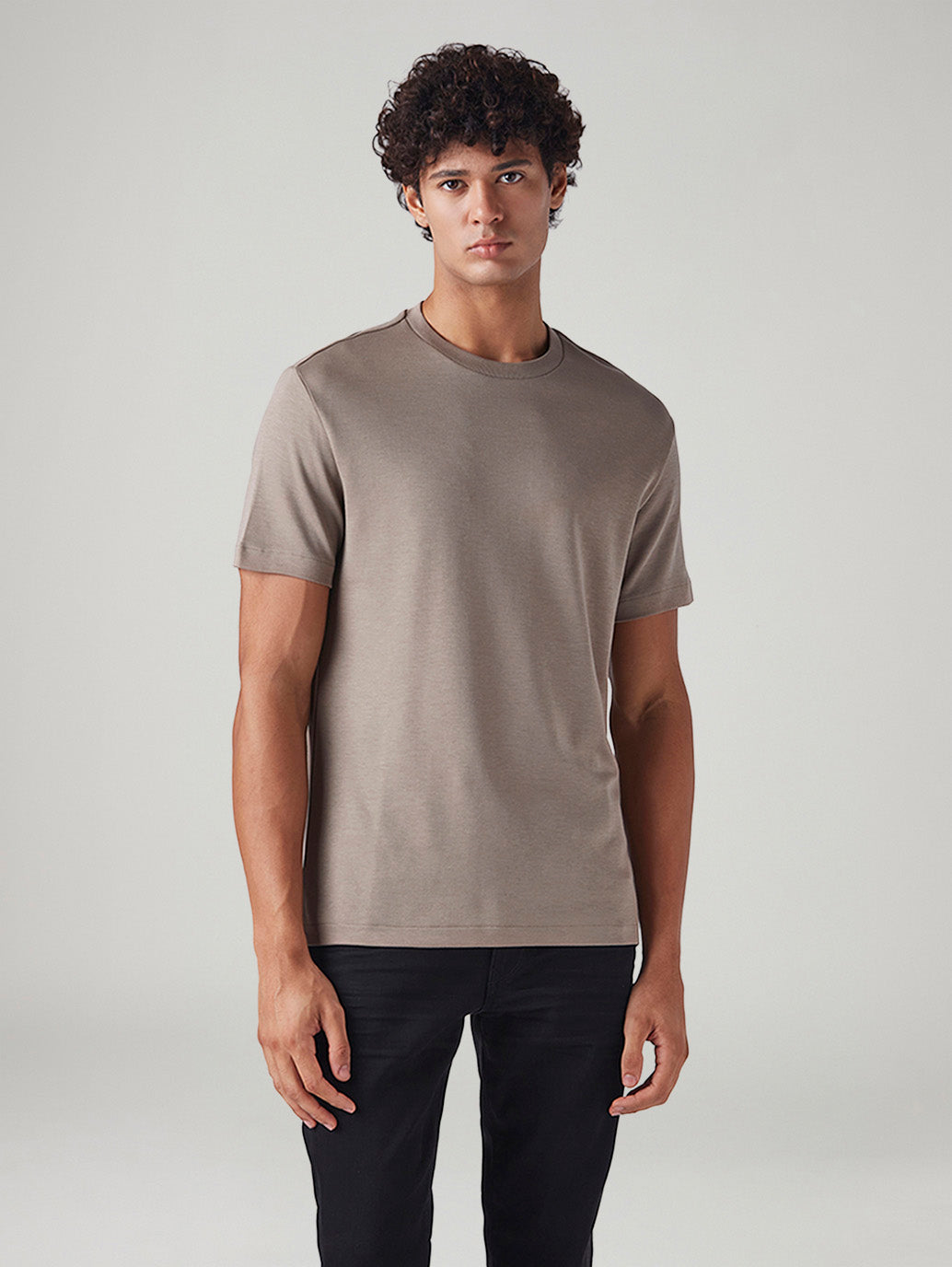 Men's Solid Regular Fit Interlock T-Shirt - Front View