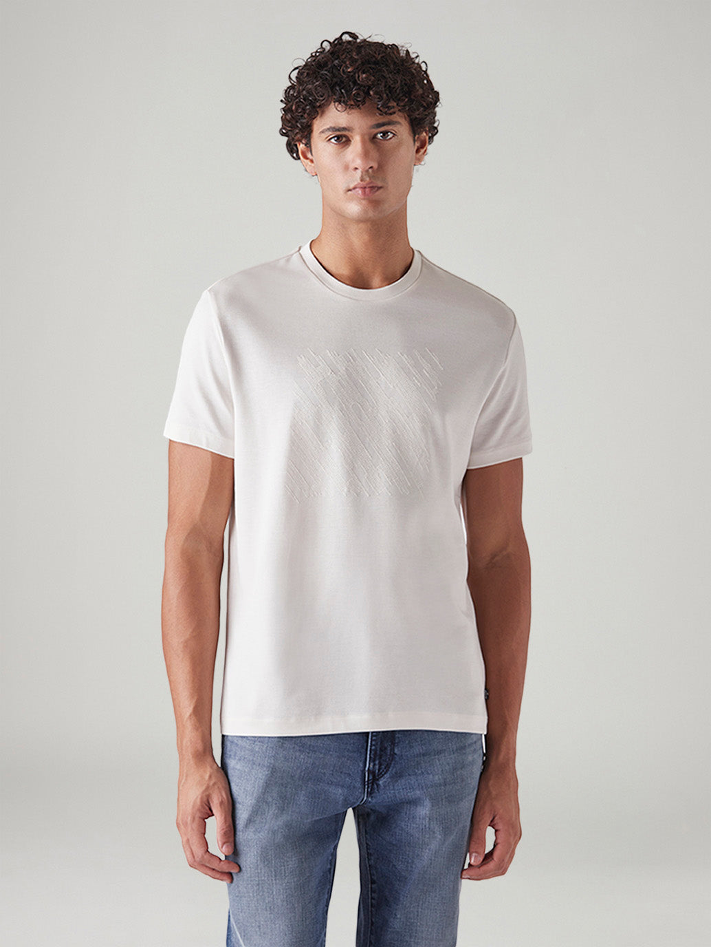 Men's Self Design Regular Fit Interlock T-Shirt - Front View