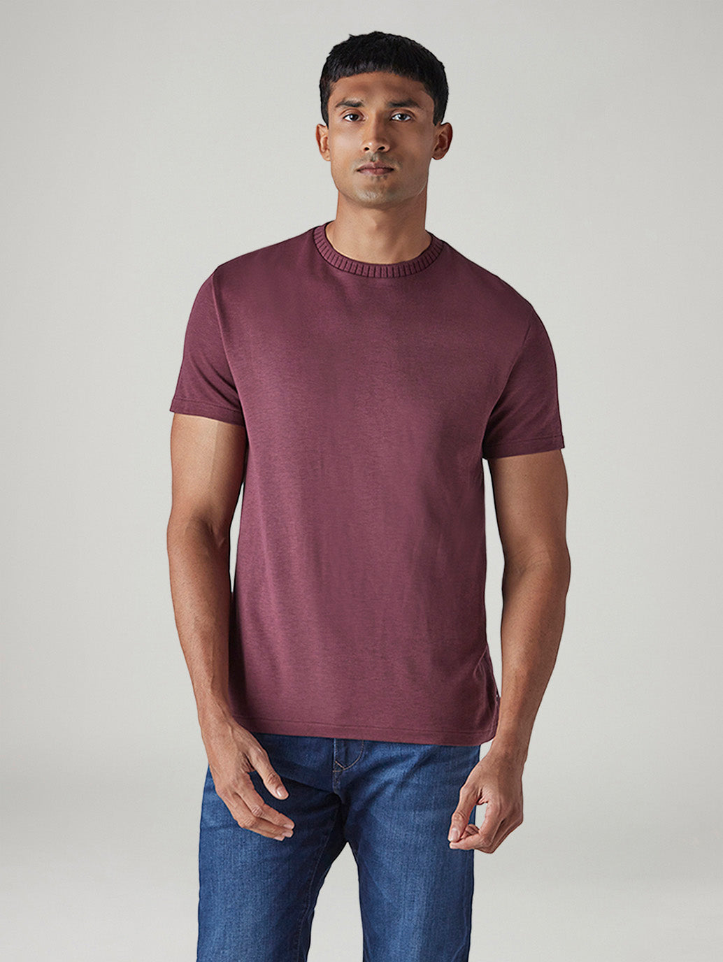 Men's Solid Slim Fit Redloop Interlock T-Shirt - Front View