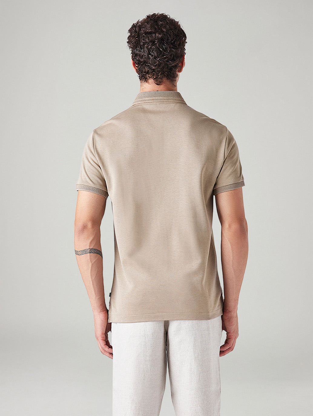 Men's Solid Slim Fit Polo T-Shirt - Back View