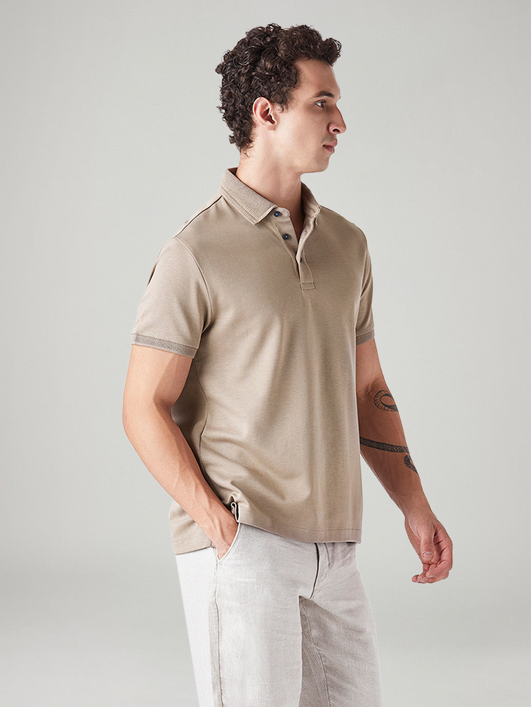 Men's Solid Slim Fit Polo T-Shirt - Side View