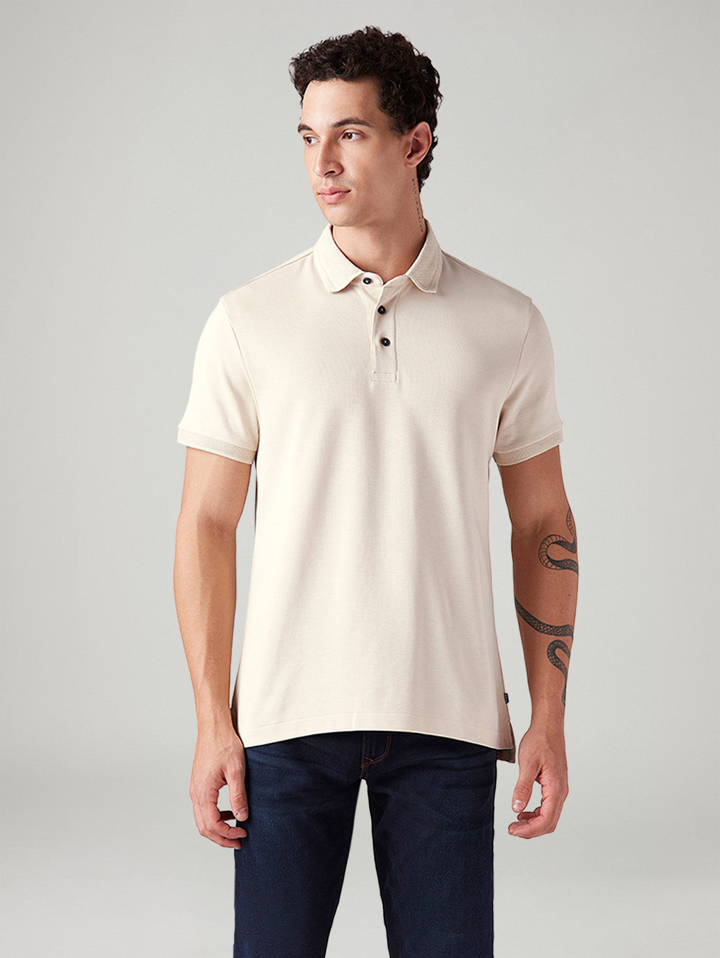 Men's Solid Slim Fit Polo T-Shirt - Front View