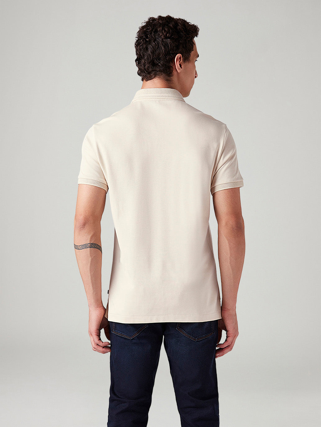 Men's Solid Slim Fit Polo T-Shirt - Back View