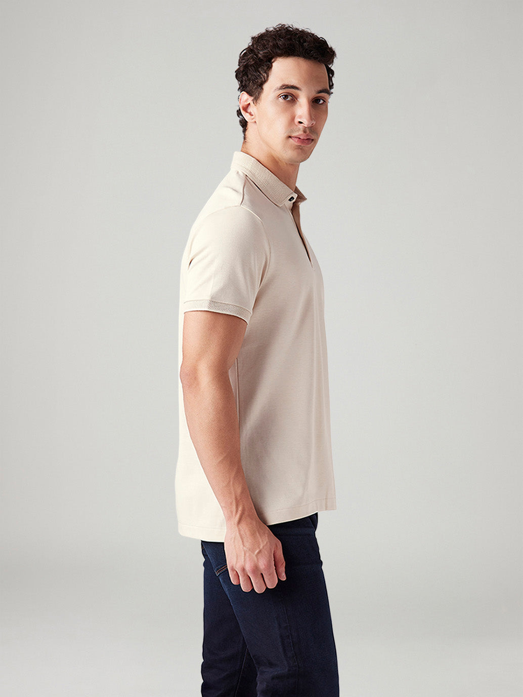 Men's Solid Slim Fit Polo T-Shirt - Side View