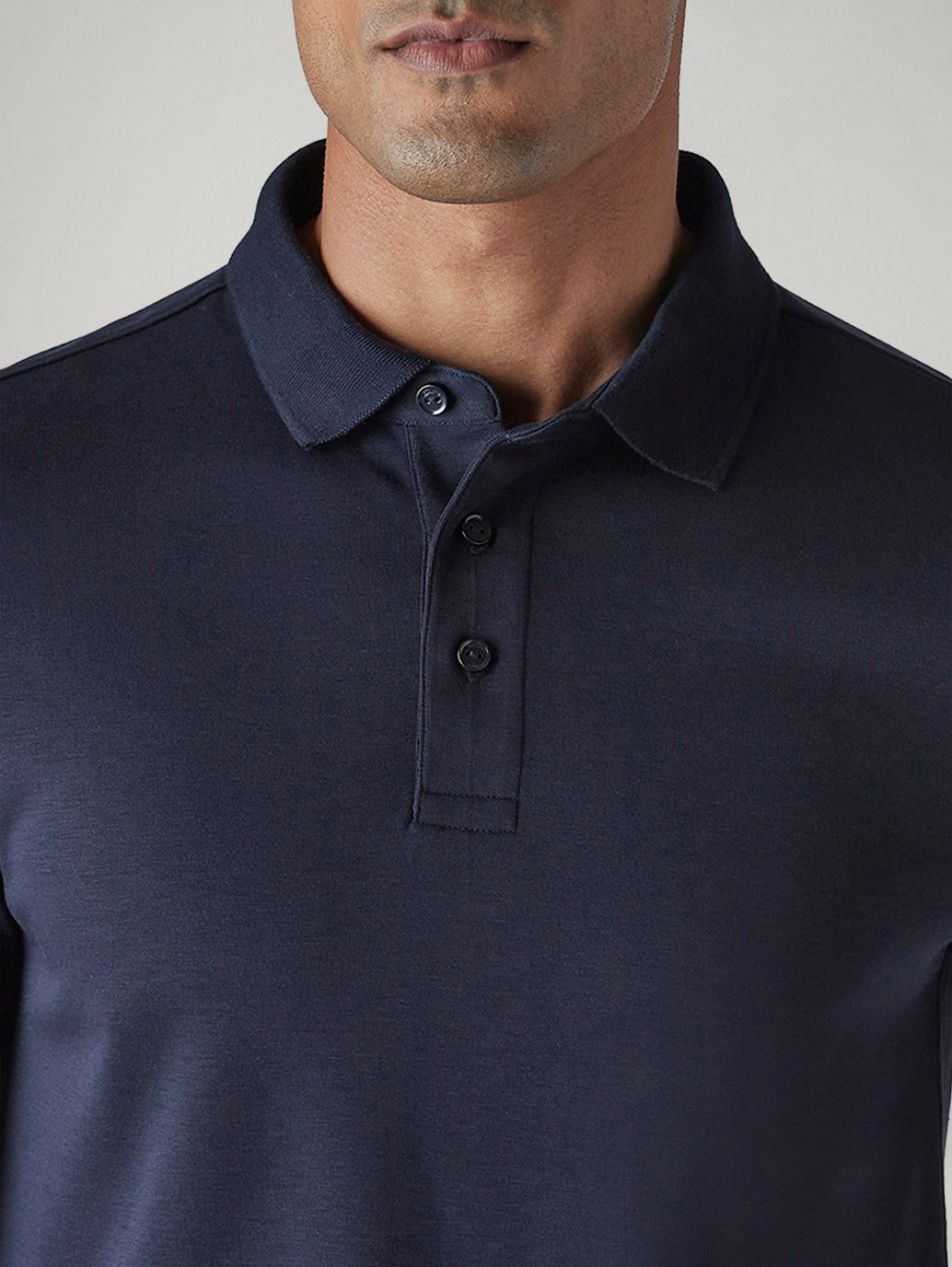 Men's Redloop Solid Navy Slim Fit Interlock Polo T-shirt - Detail View