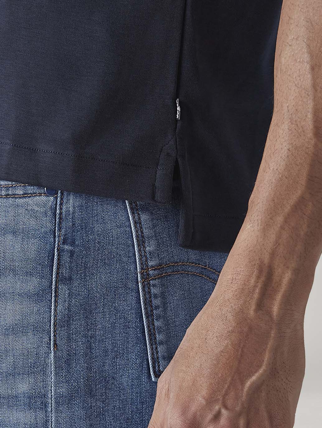 Men's Redloop Solid Navy Slim Fit Interlock Polo T-shirt - Detail View