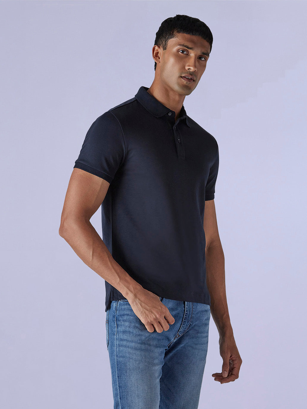 Men's Redloop Solid Navy Slim Fit Interlock Polo T-shirt - f36fbf2f-690c-4517-a541-23d1afab5d9b View