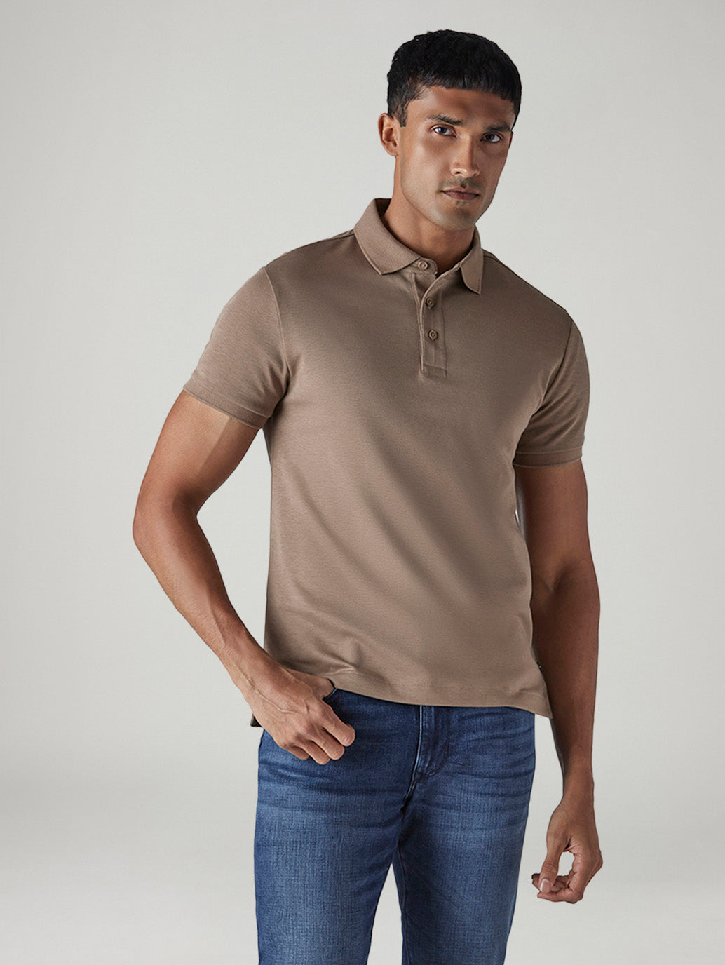 Men's Redloop Solid Slim Fit Interlock Polo T-shirt - Front View