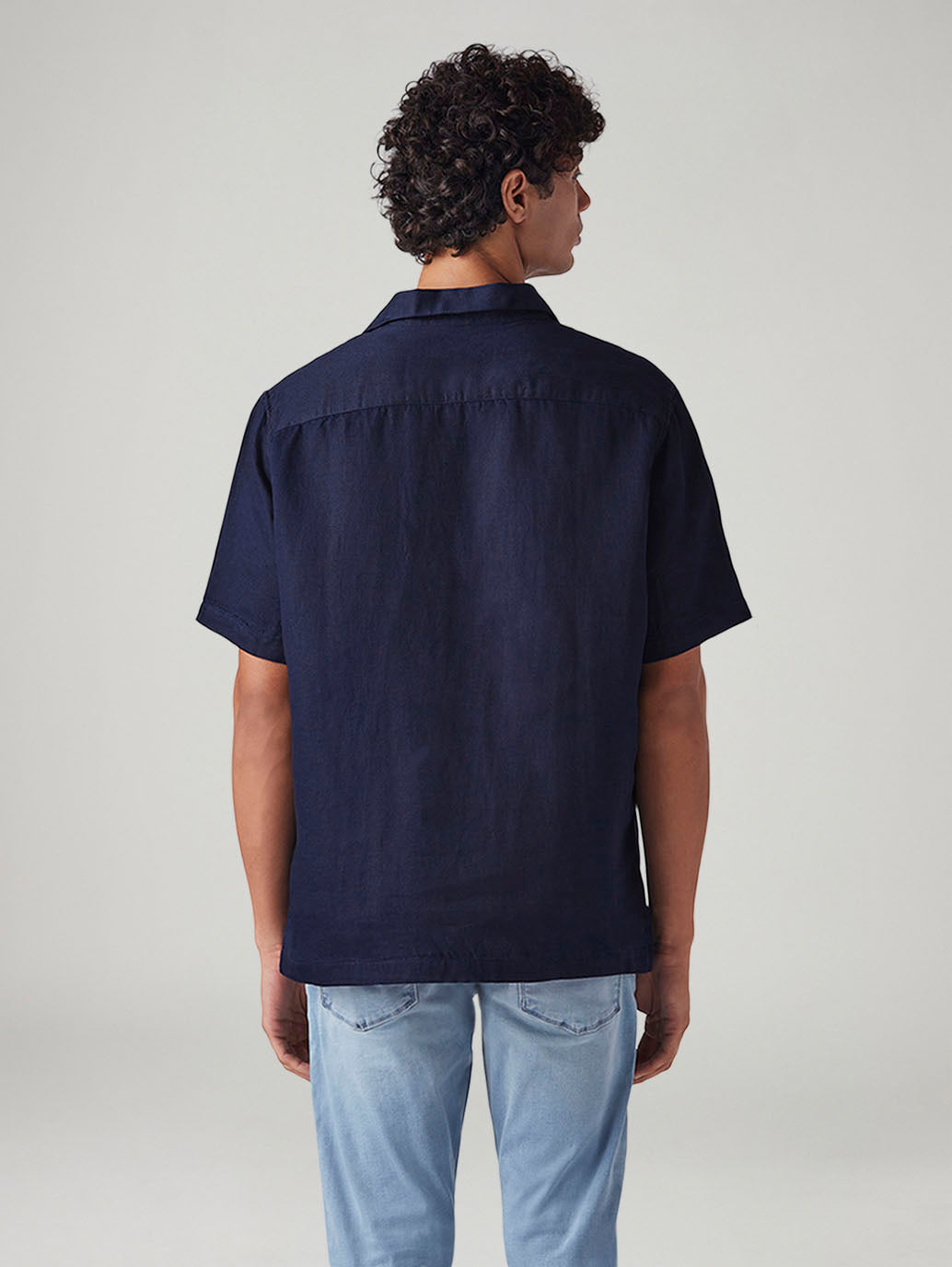 Men's Solid Relaxed Fit Linen Shirt - Back View