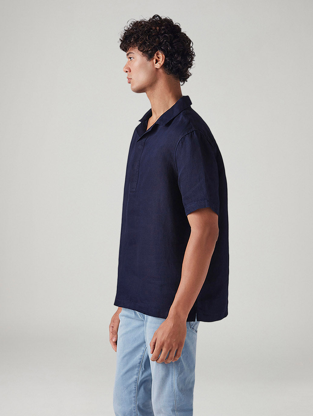 Men's Solid Relaxed Fit Linen Shirt - Side View