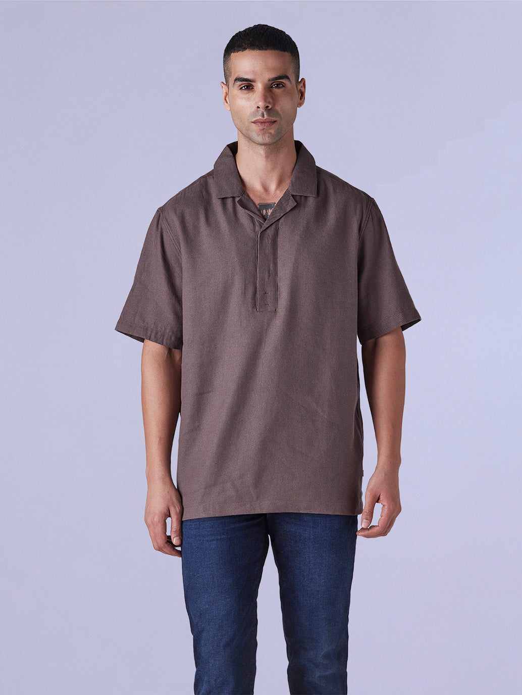 Men's Solid Loose Fit Resort Collar Redloop Shirt - 75042574-9fd0-4fc8-8fa3-7c3a946225c8 View