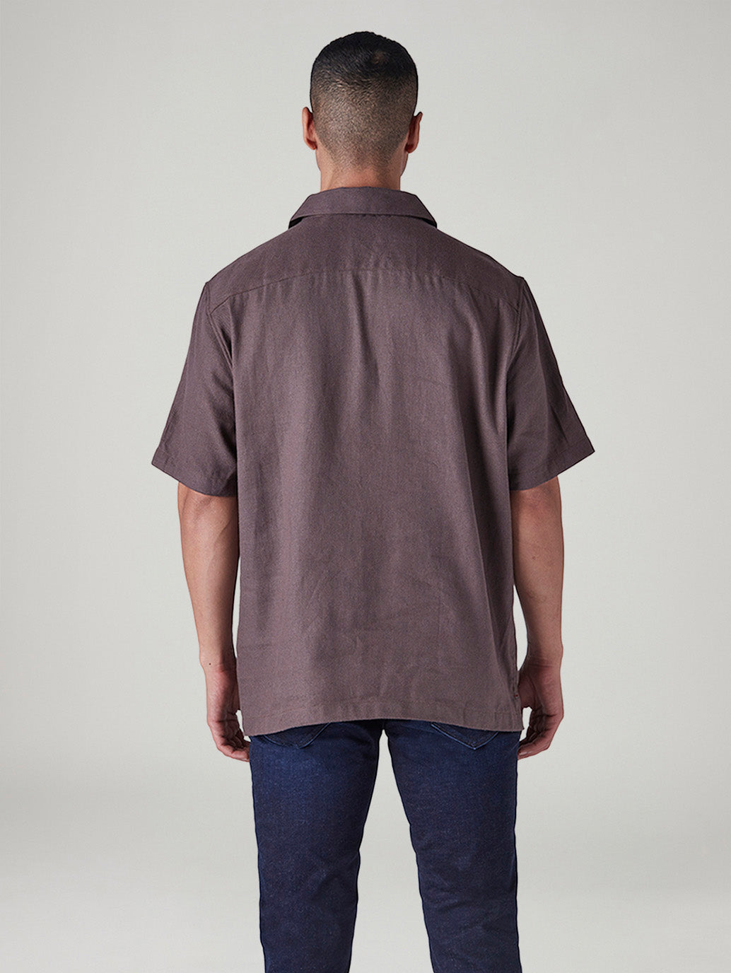 Men's Solid Loose Fit Resort Collar Redloop Shirt - Back View