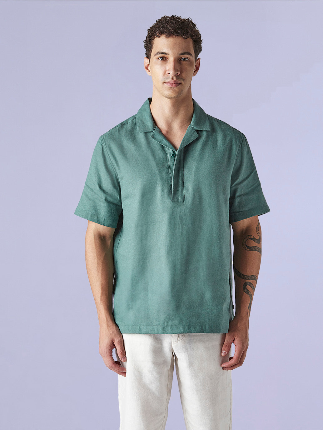 Men's Solid Loose Fit Resort Collar Redloop Shirt - 6d9509e9-d6c1-4e34-8087-48918f41a095 View