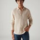 Men's Textured Beige Slim Fit Linen Shirt - Styleshot View