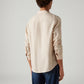 Men's Textured Beige Slim Fit Linen Shirt - Back View
