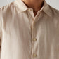 Men's Textured Beige Slim Fit Linen Shirt - Detail View