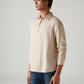 Men's Textured Beige Slim Fit Linen Shirt - Side View