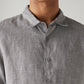 Men's Textured Grey Slim Fit Linen Shirt - Detail View
