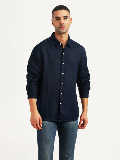 Men's Solid Navy Slim Fit Shirt