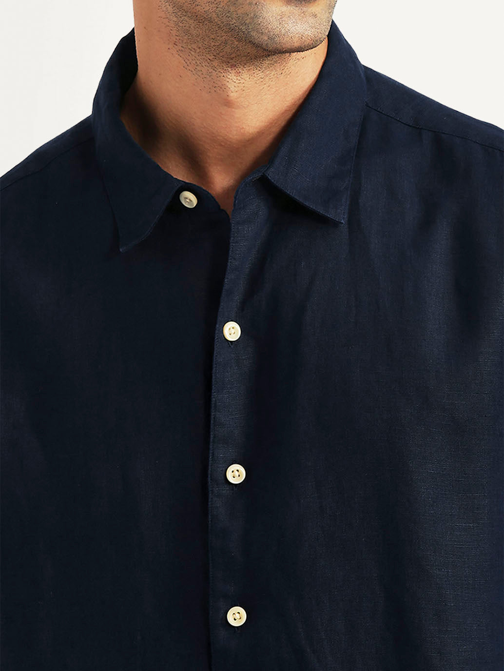Men's Solid Navy Slim Fit Shirt - Detail View