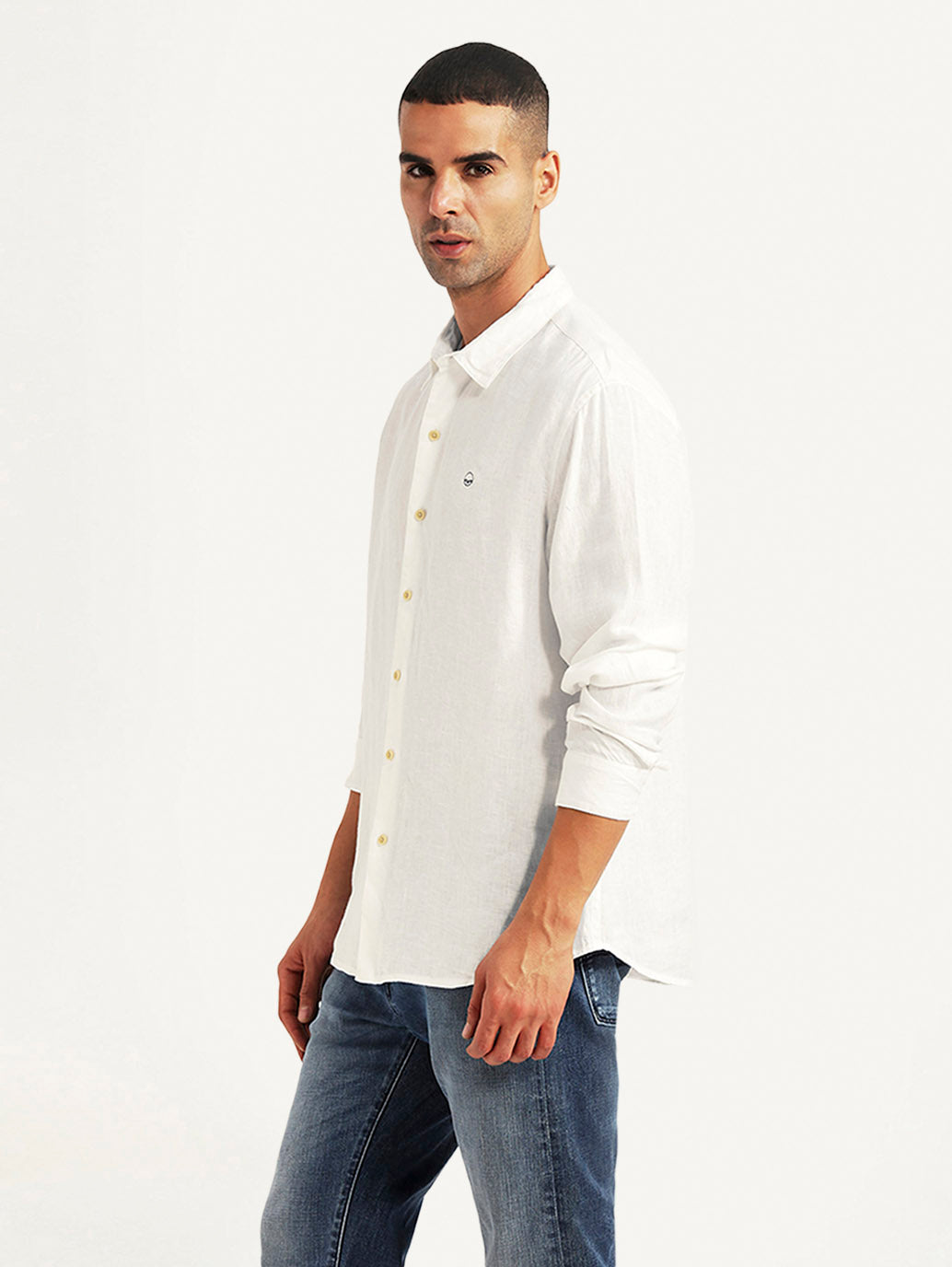 Men's Solid White Slim Fit Shirt - Styleshot View