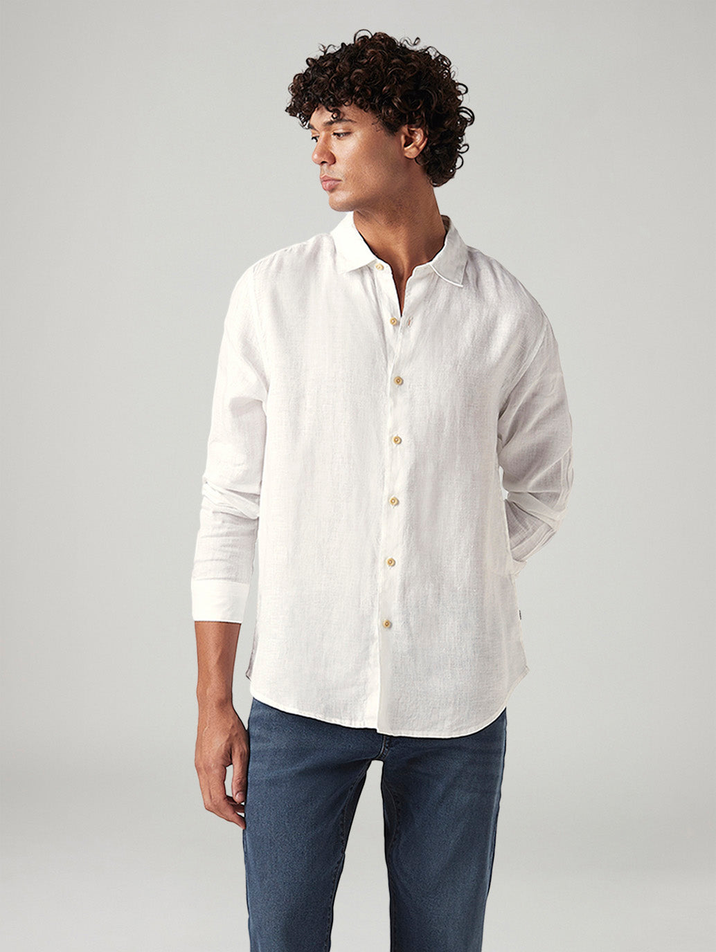 Men's Solid White Slim Fit Linen Shirt - 9dc6d555-9820-4bf0-97c0-185f7c6e4e19 View