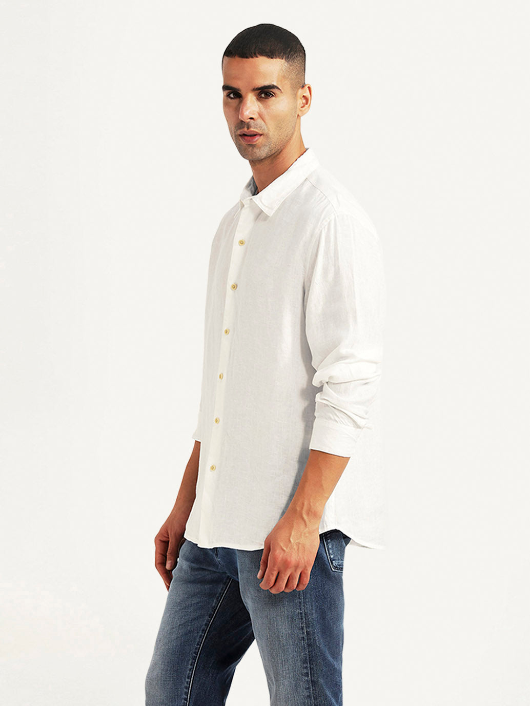 Men's Solid White Slim Fit Linen Shirt - e51fea83-d659-42db-bafc-12aaffa0e744 View