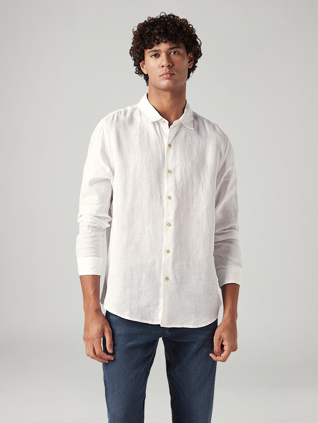 Men's Solid White Slim Fit Linen Shirt - e70335aa-4386-4285-b1b8-c542fb4483e9 View