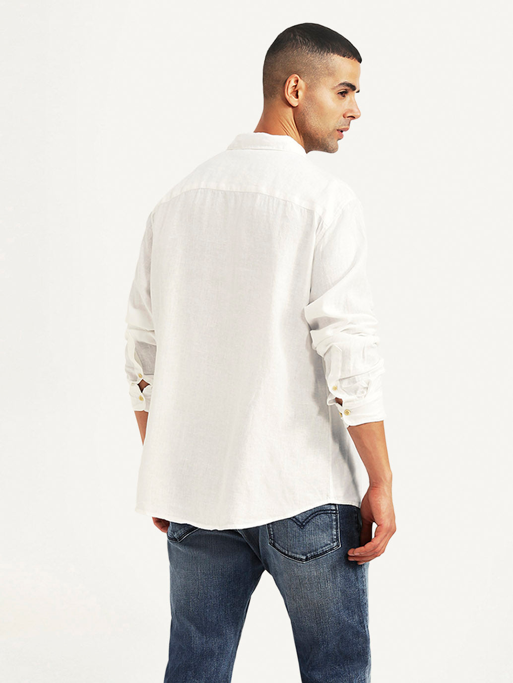 Men's Solid White Slim Fit Shirt - Back View