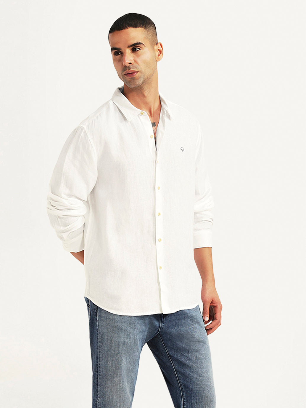Men's Solid White Slim Fit Shirt - Side View