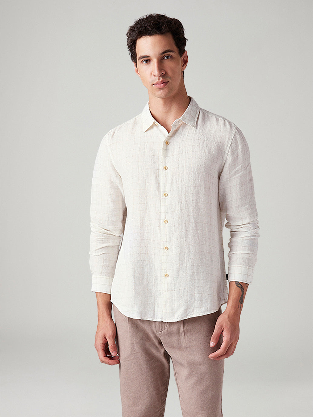 Men's Checkered Slim Fit Shirt - Front View